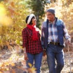 Senior couple taking a walk on a fall day