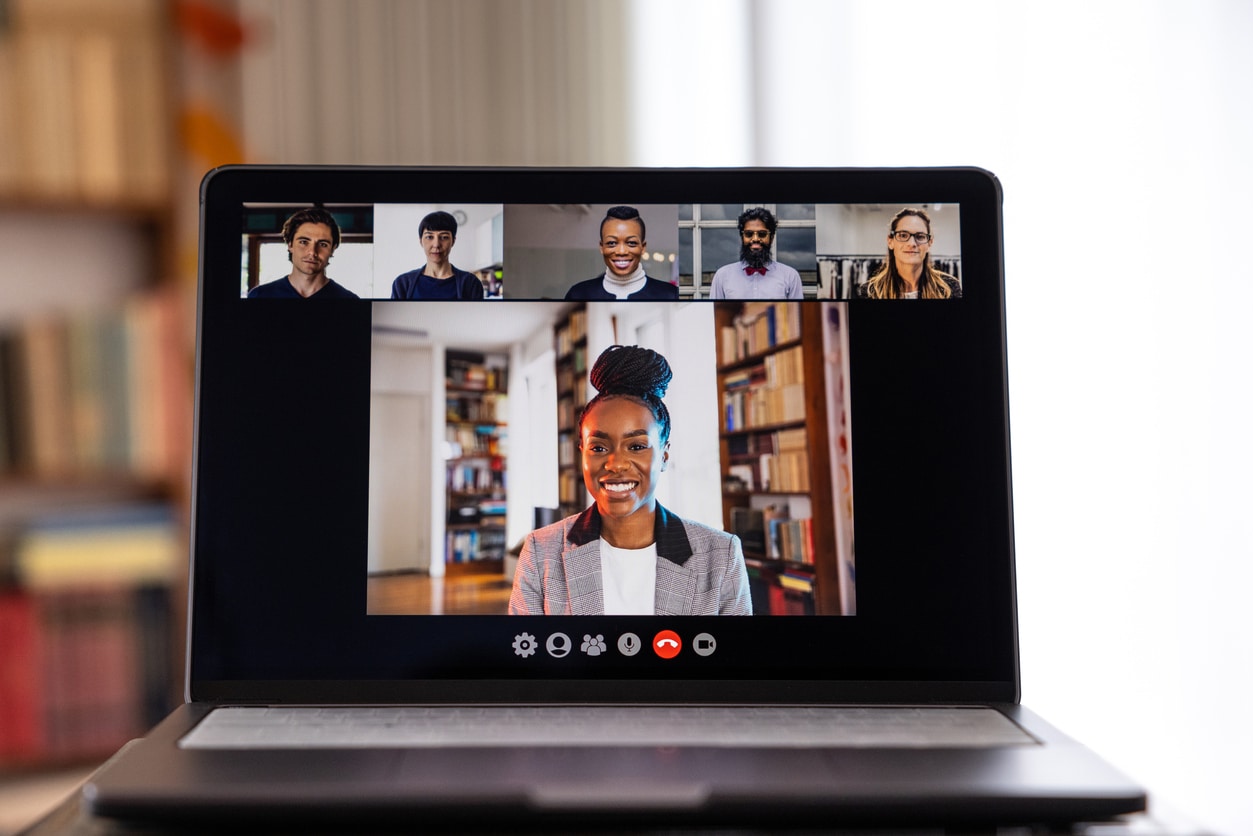 Live streaming video conference. Woman hosting a call waiting for Users attendance.